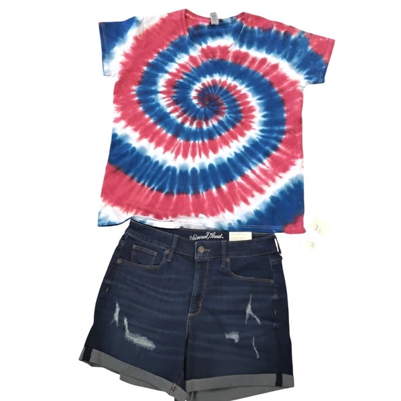 Universal Thread Other - Universal Thread Denim Shorts & Gildan Tie Dye Shirt Set Patriotic Outfit‎ 8/29